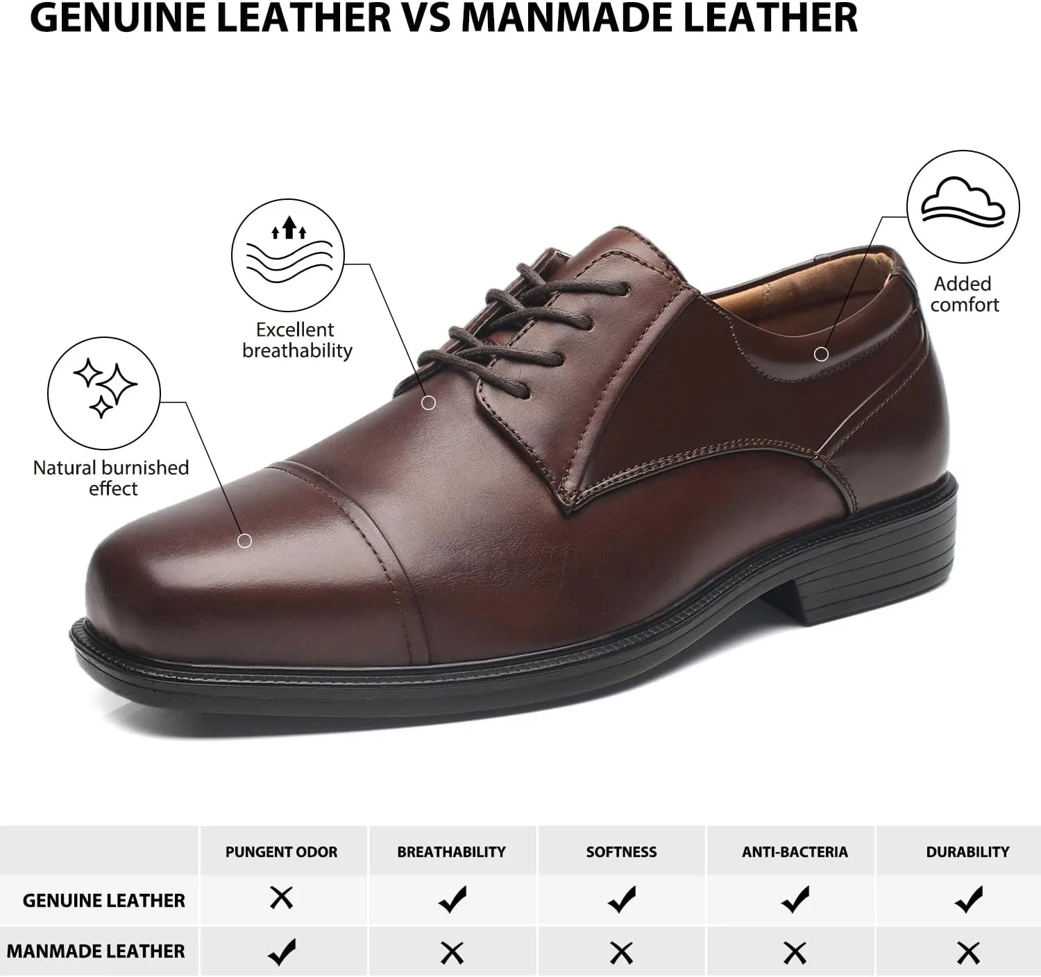 Мужские оксфорды La Milano Classic Modern с круглым мыском, Wide 8 Brown — фото 3