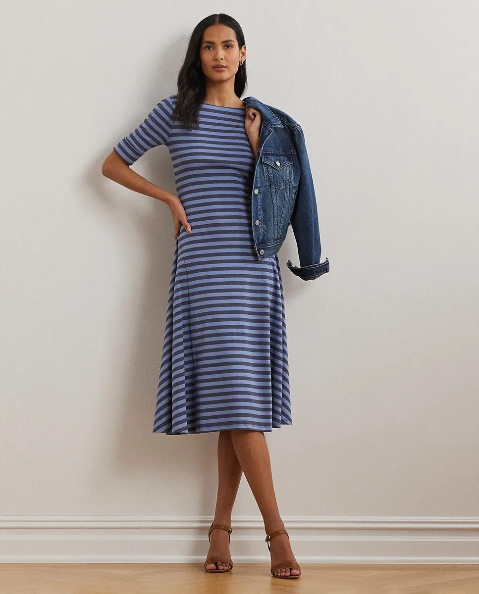 

Платье миди из эластичного хлопка Lauren Ralph Lauren, синий
