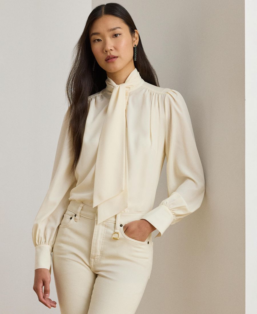 

Женская блузка с завязками на шее Lauren Ralph Lauren, Mascarpone Cream