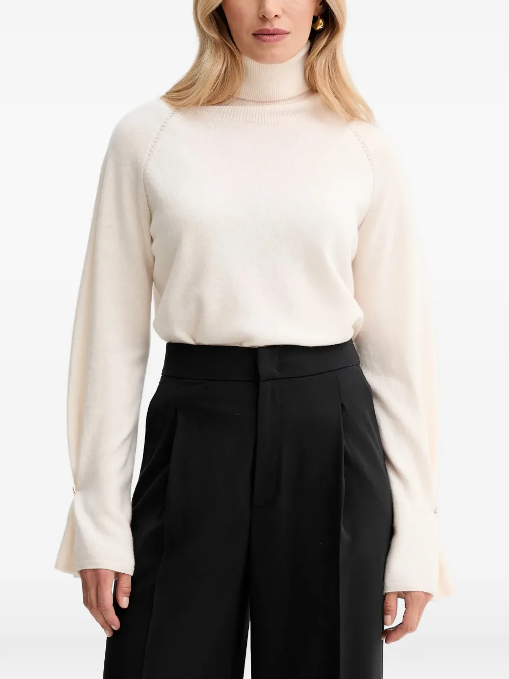 

Свитер с воротником-стойкой и золотистыми пуговицами Fracomina, бежевый