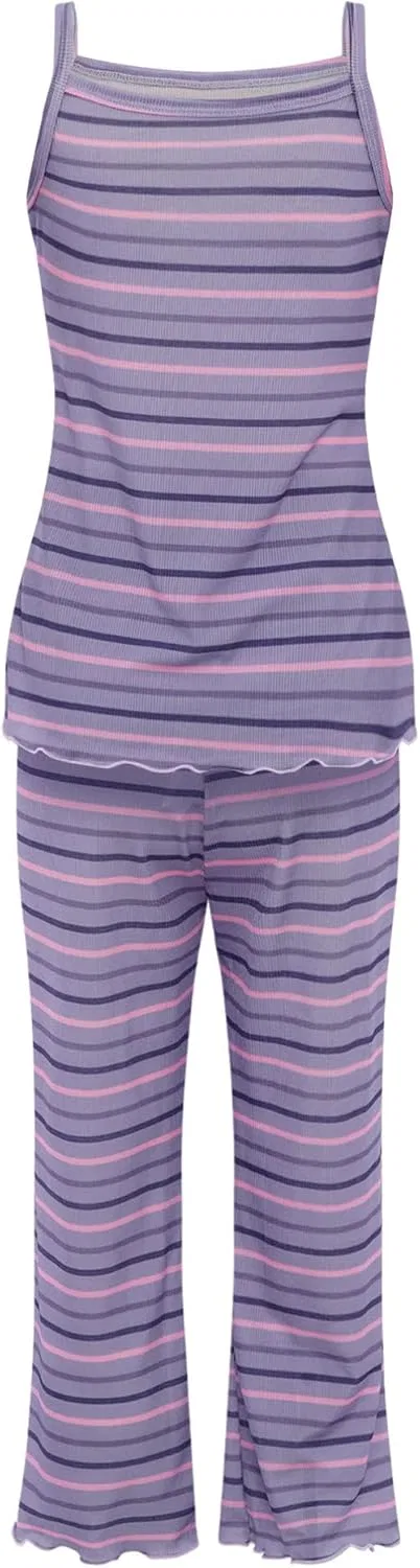 Детский спортивный костюм полосатый YiZYiF, топ и брюки клеш, Purple — фото 4
