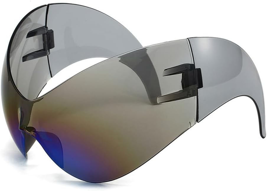 

Большие спортивные солнцезащитные очки в стиле панк для женщин и мужчин, в стиле стимпанк, цельные солнцезащитные очки без оправы, «кошачий глаз», защита от ультрафиолета UV400 WNCKSQ, C4 Blue Film