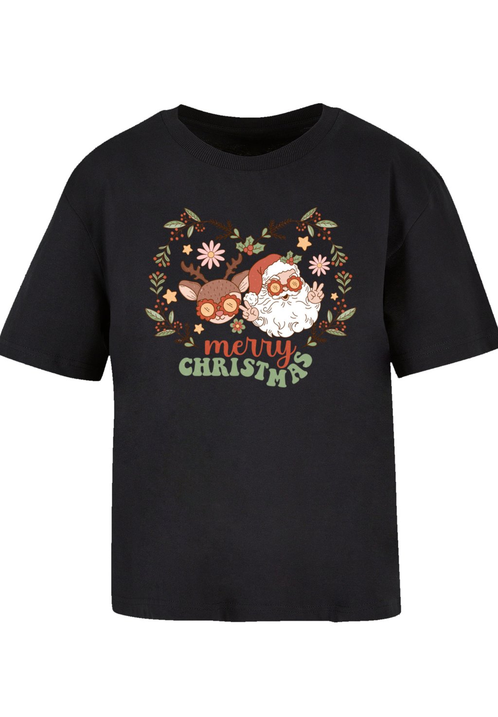 

Футболка с принтом WEIHNACHTEN CHRISTMAS HIPPIE SANTA REINDEER F4NT4STIC, черный