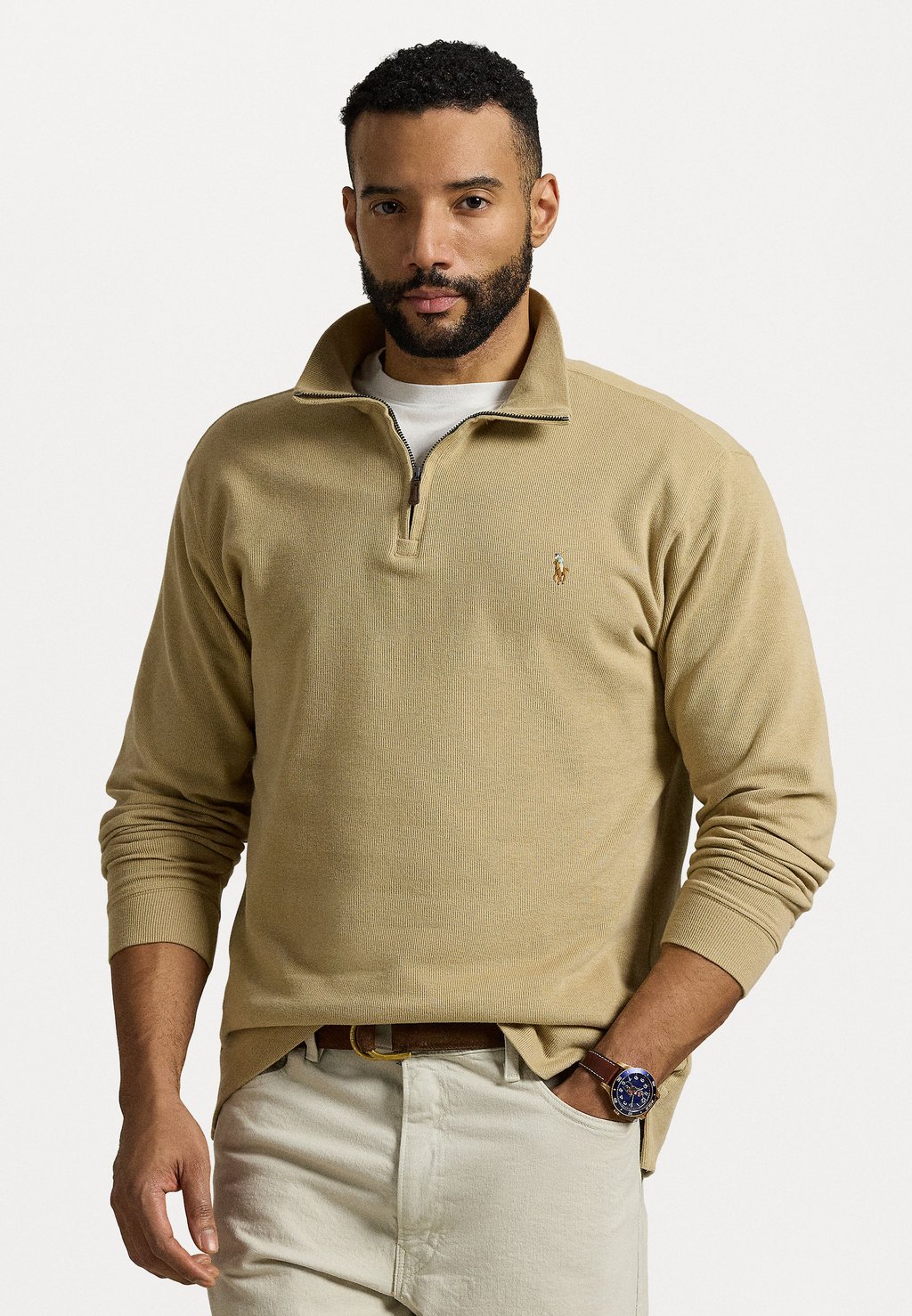 

Свитер ESTATE RIB QUARTER ZIP PULLOVER Polo Ralph Lauren Big & Tall, бежевый