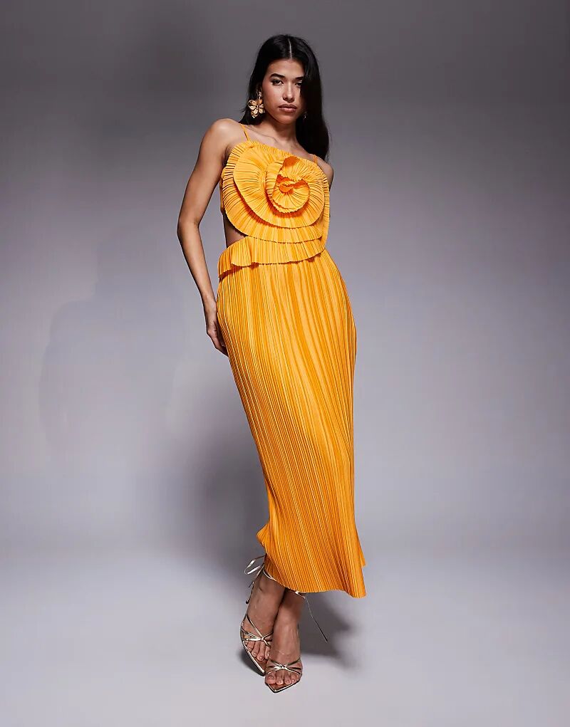 

Платье миди премиум-класса ASOS DESIGN с плиссировкой и корсажем, свободного кроя, абрикосового цвета