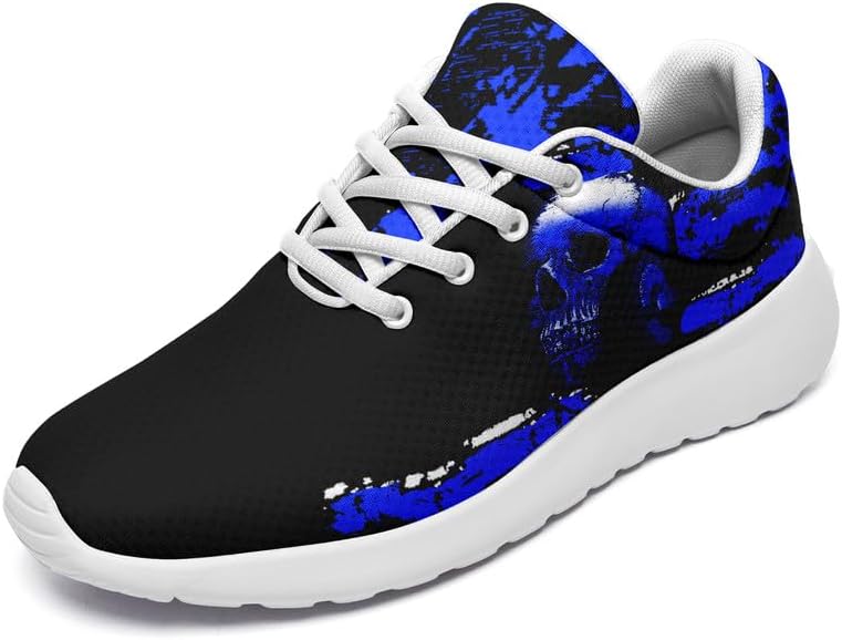 

Кроссовки с черепом для женщин и мужчин, дышащие, комфортные, для ходьбы, спортивные, для Хэллоуина Coolcustomize, Skullblue2