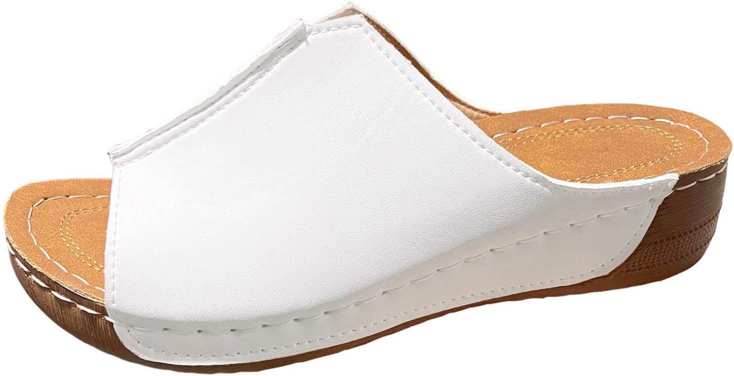 

Ортопедические сандалии для женщин 2025, кожаные сандалии на платформе и танкетке, удобные шлепанцы с поддержкой свода, летние дышащие шлепанцы на ножку, повседневные пляжные сандалии для прогулок с комфортом на весь день Generic, белый