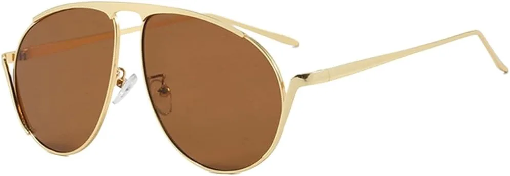 

Модные солнцезащитные очки большого овального размера для женщин, винтажные очки-пилот в металлической оправе, солнцезащитные очки-щитки UJNHGQ, C3goldbrown