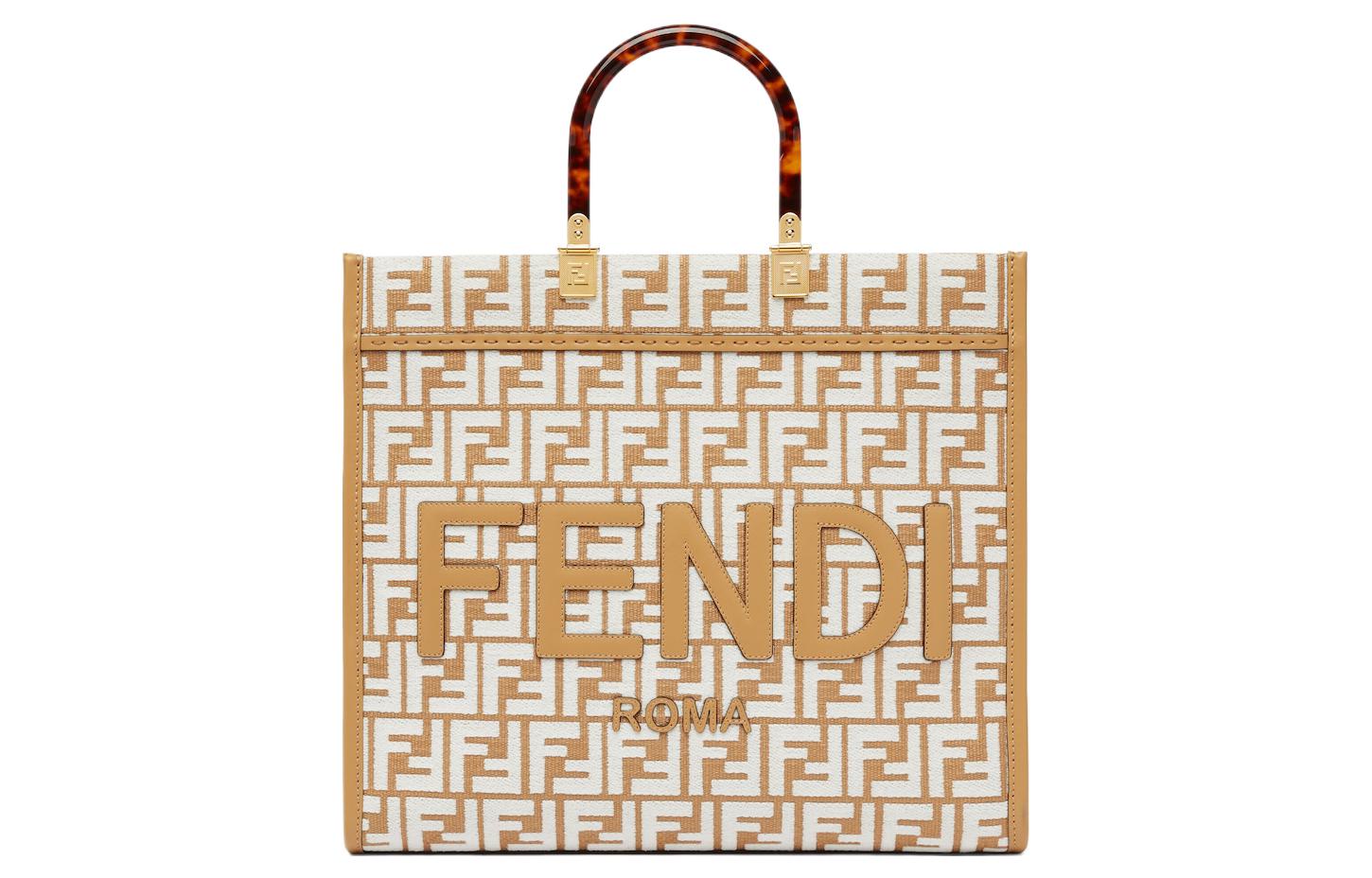 

FENDI Сумка-шоппер из рафии с кожаными вставками
