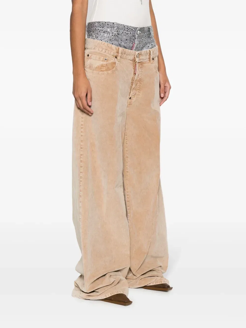 Двухслойные брюки с кристаллами Dsquared2, коричневый — фото 3
