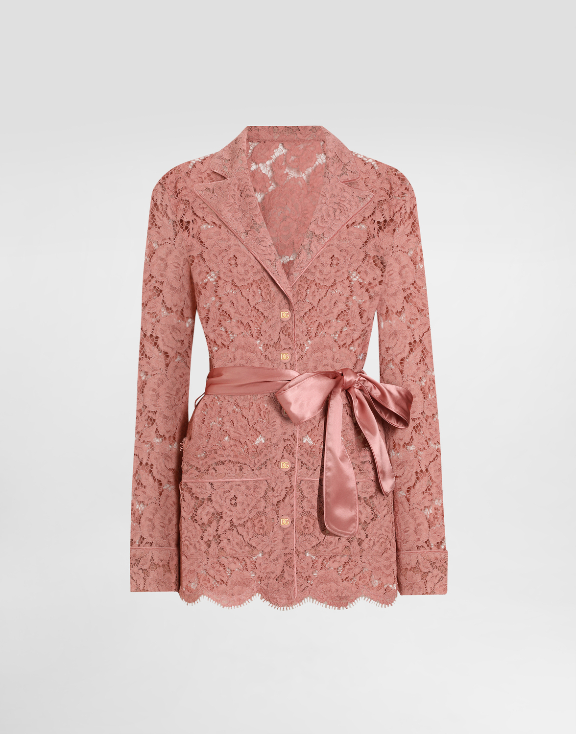 

Пижамная рубашка из кружевного кордоне с цветочным узором и логотипом dg Dolce & Gabbana, розовый