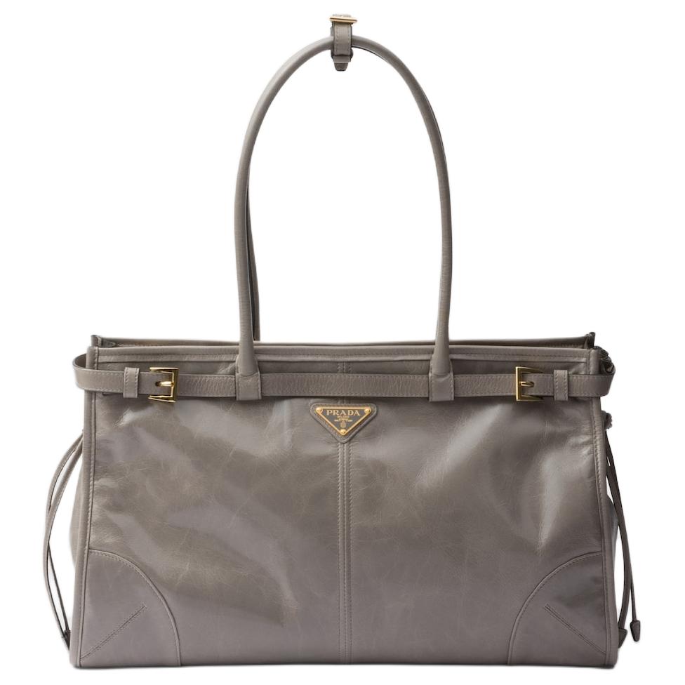 

PRADA Бонни Кожаная Сумка, Большая Женская Серая Сумка Через Плечо