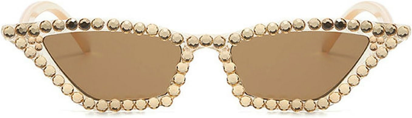 

COTIA Сексуальные женские модные солнцезащитные очки «кошачий глаз» с бриллиантами, защита от ультрафиолета UV400, для музыкальных фестивалей, с небольшими блестками, милый дизайн, кристаллы, Champagne
