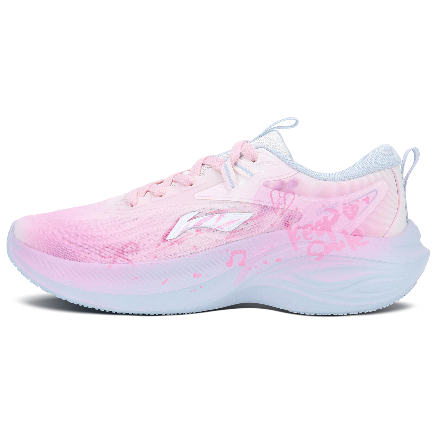 

Женские низкие повседневные беговые кроссовки LiNing Ride Waves с амортизацией и износостойкостью, синий розовый