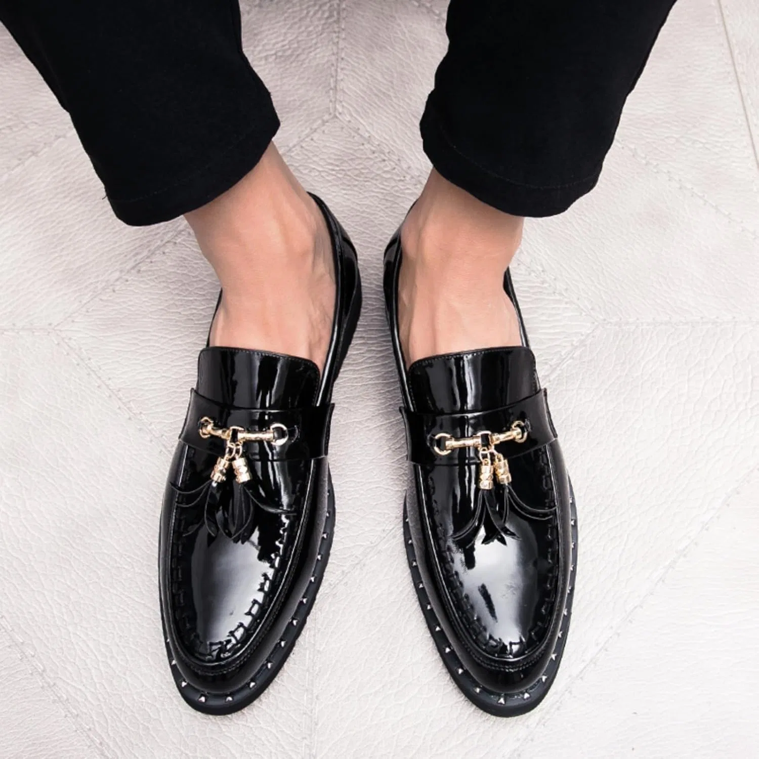 Лоферы мужские, Patent Leather, Slip-On, Black Khwfjas — фото 4