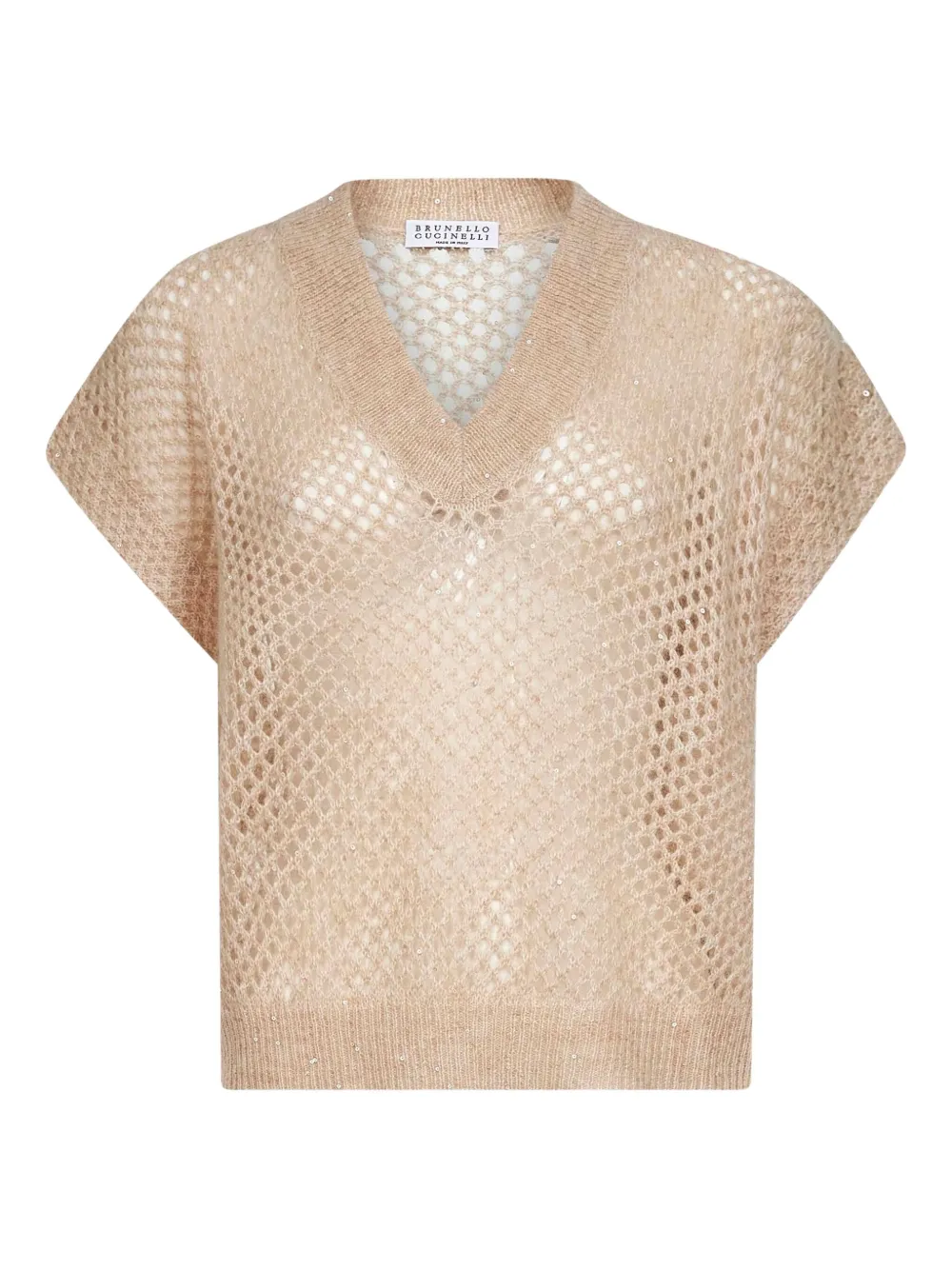 

Футболка ажурной вязки, украшенная пайетками Brunello Cucinelli, нейтральный