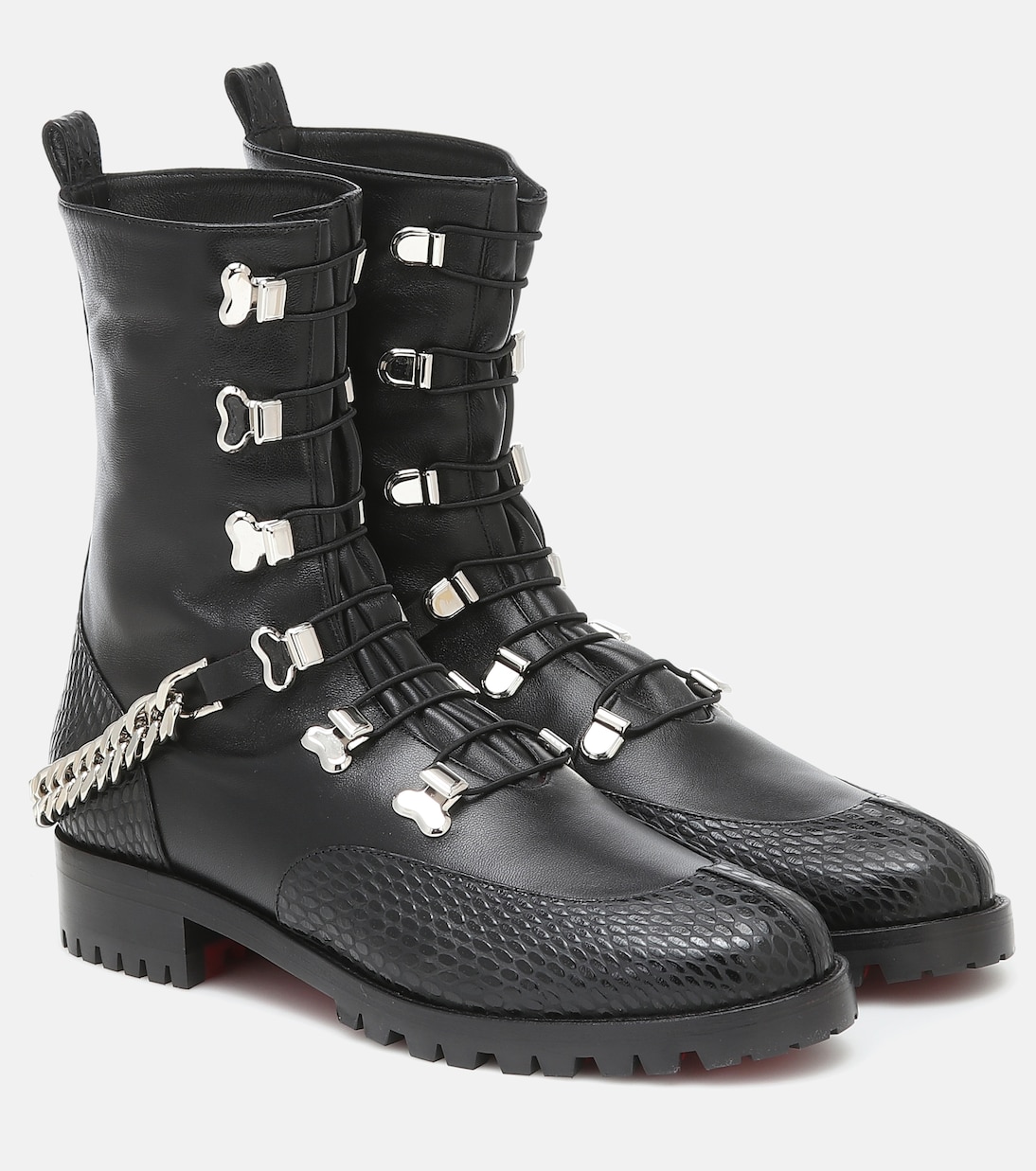 Кожаные ботинки до щиколотки Horse Guarda Christian Louboutin, Black/Silver