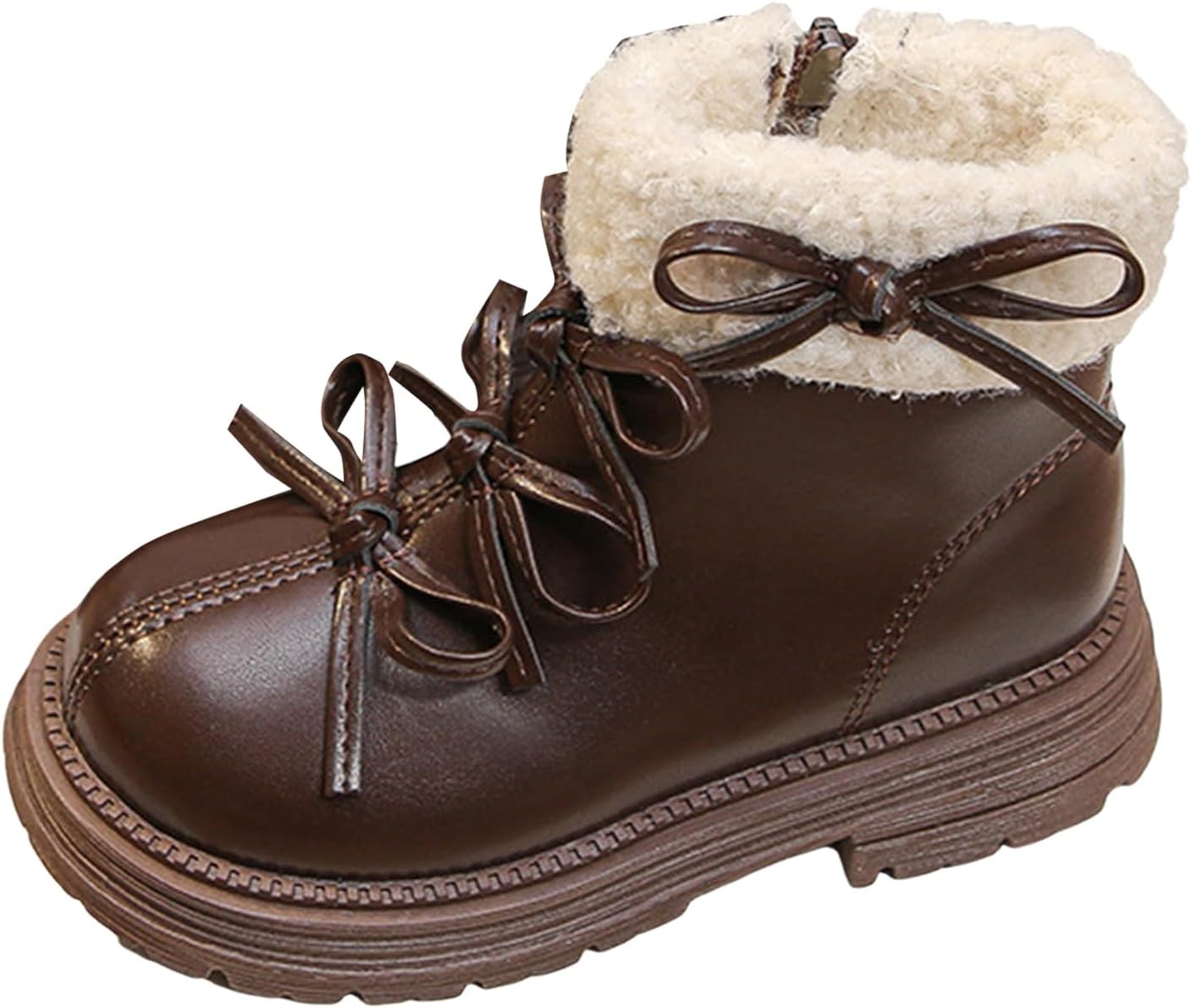 

IWIHMIV Toddler Girls Bow Knot Ankle Boots Comfortable Non Slip Side Zipper Short Boots Cute Plus Velvet Dress Booties, Brown