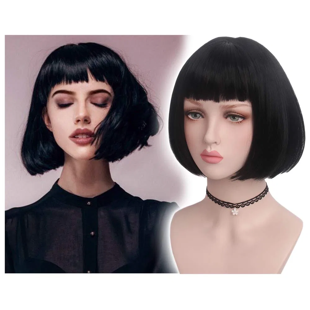 Женский парик Reewes Short Black Bob, прямой, с челкой R Reewes Fashion Hair, Black