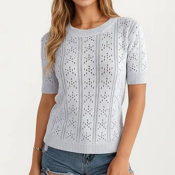 

Женский короткий рукав открытый вязка пуловер свитер топ с круглым вырезом и свободным кроем Anna-Kaci, White