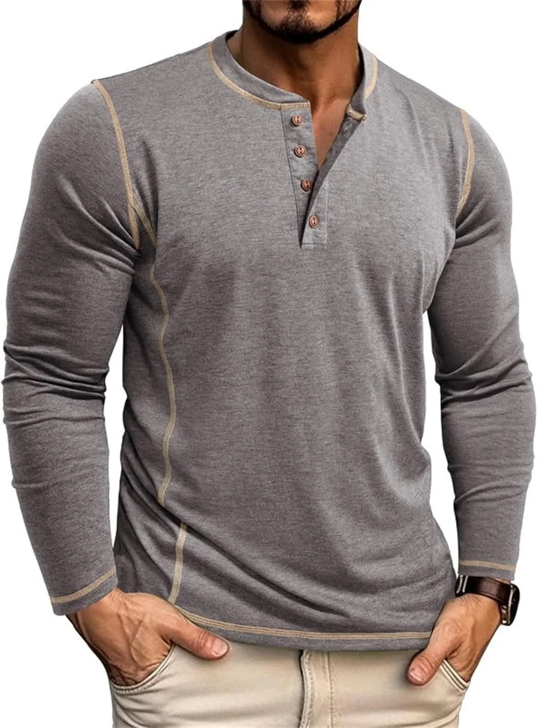 

Мужская футболка-поло Henley с длинным рукавом, Slim Fit Angbater