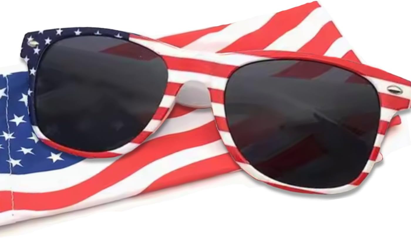 

Солнцезащитные очки Holiday Hero USA, бесплатный футляр, упаковки от 1 до 25 штук, солнцезащитные очки с американским флагом для мужчин и женщин, защита от УФ-излучения, 4 июля, American Flag