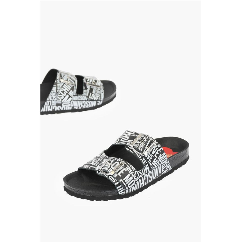 LOVE Сандалии BIRKI130 с пряжками с логотипом Moschino, Black and White
