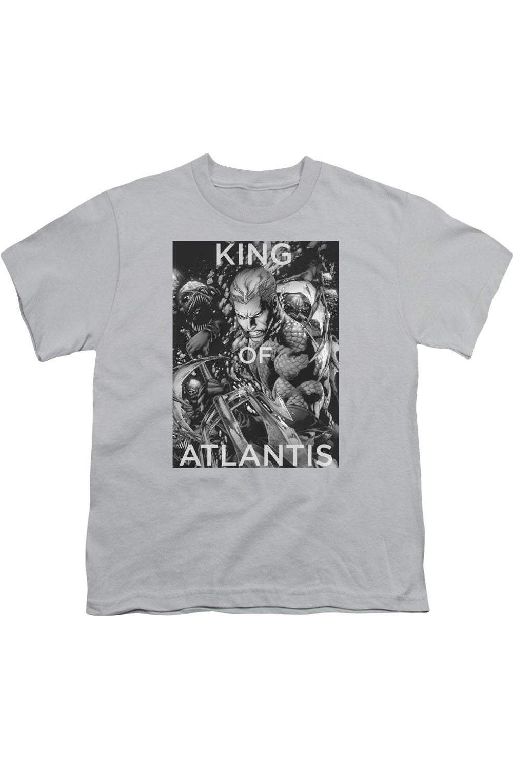 

Футболка с коротким рукавом для детей "Лига справедливости Америки: Король Атлантиды" Gildan, серебряный