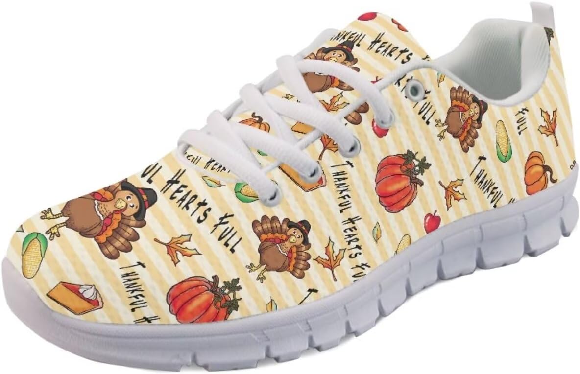 

Кроссовки Forchrinse для женщин и мужчин, с шнуровкой, для бега, дышащие, с сеткой, на шнуровке, для прогулок и тенниса, Thanksgiving Turkey Printed