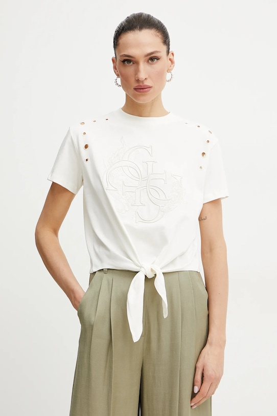 

Хлопковая футболка с люверсами EYELET Guess, бежевый