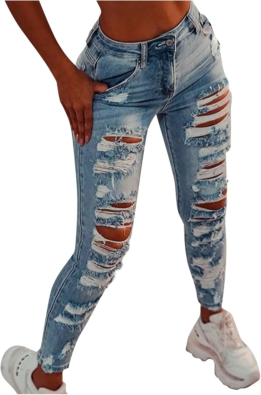 Джинсы зауженные High Waisted, синие