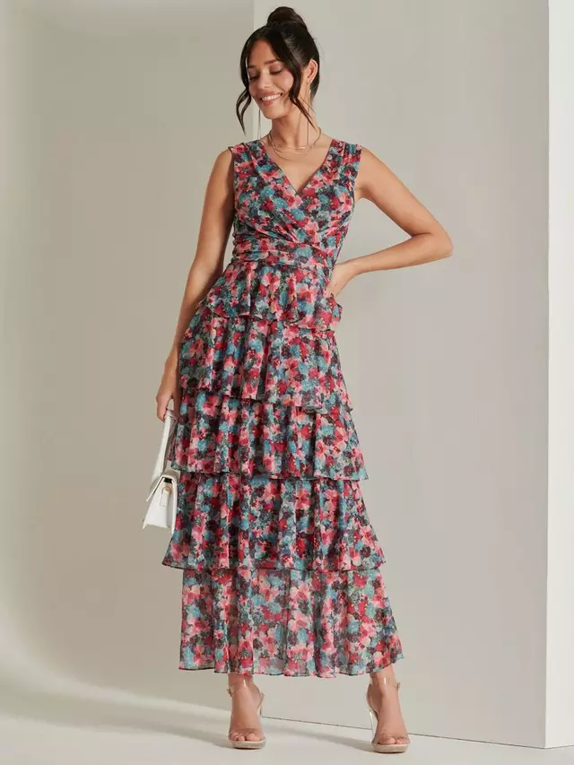 

Платье Jolie Moi Floral Layered Hem Mesh Maxi, цвет pink/multi