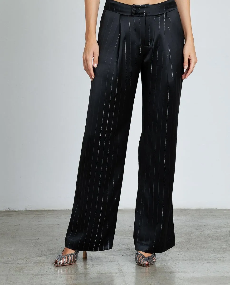 

Женские прямые брюки в металлическую тонкую полоску Alma en Pena, черный