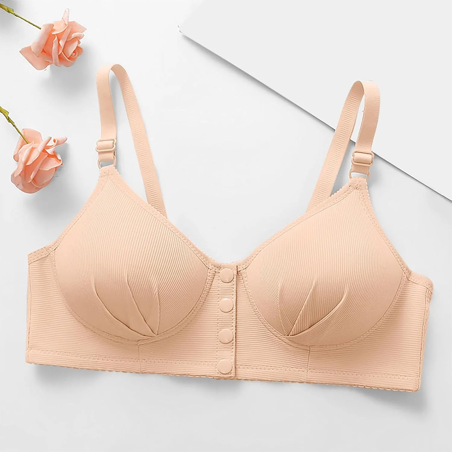Бюстгальтер Daisy Bras женский пуш-ап с регулируемыми бретелями, застежкой на кнопки спереди, без косточек, с полным покрытием, сборками, мягкий, для повседневной носки Generic, хаки — фото 2