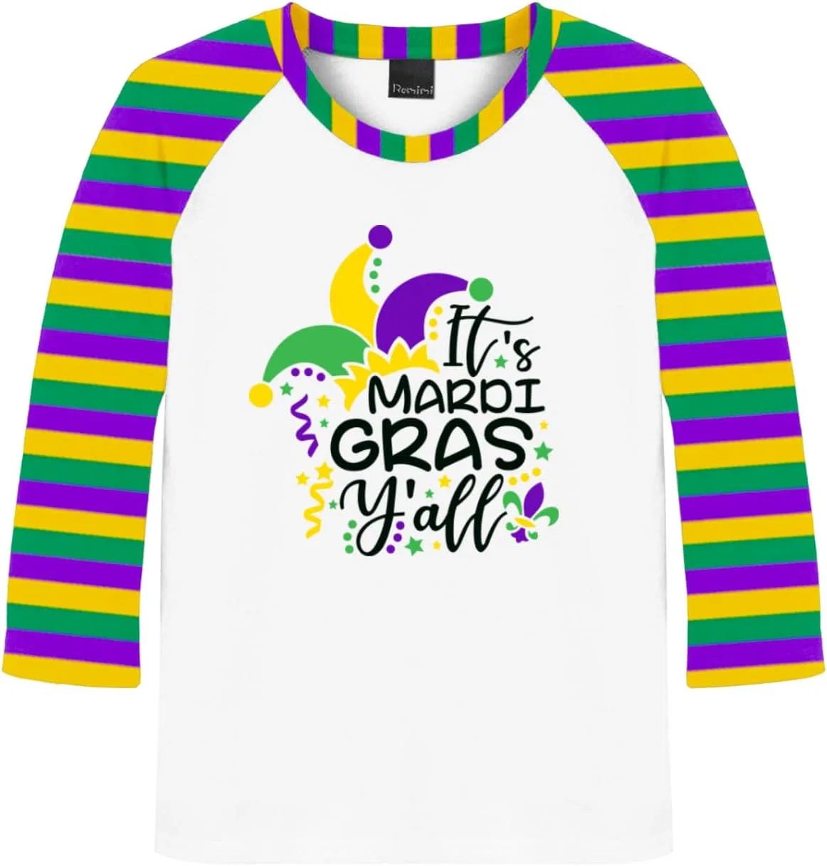 Детская футболка с принтом Remimi, 3/4 рукав реглан, Mardi Gras Yall
