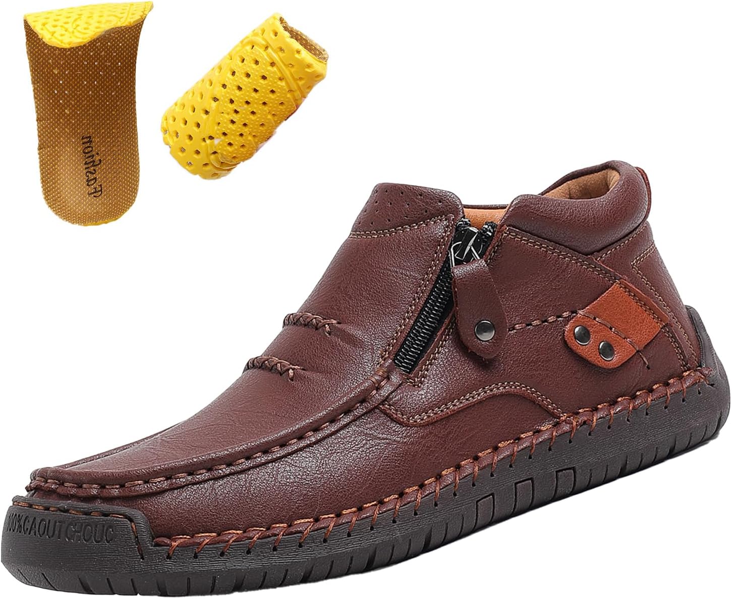 

Мужские лоферы MOYOWEI на шнуровке, кожаная повседневная обувь, осень-зима, уютные, с ручной строчкой, средние ботинки на молнии и прогулок, коричневый