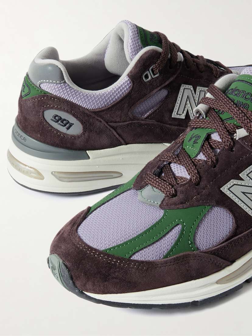 991 кроссовки с отделкой из кожи и замши и сеткой New Balance, коричневый — фото 4