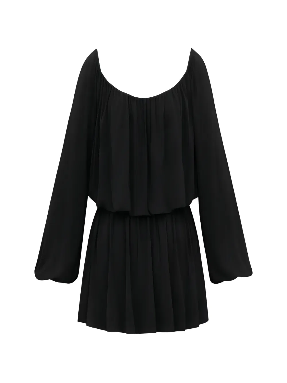 Мини-платье с длинными рукавами и сборками Saint Laurent, черный