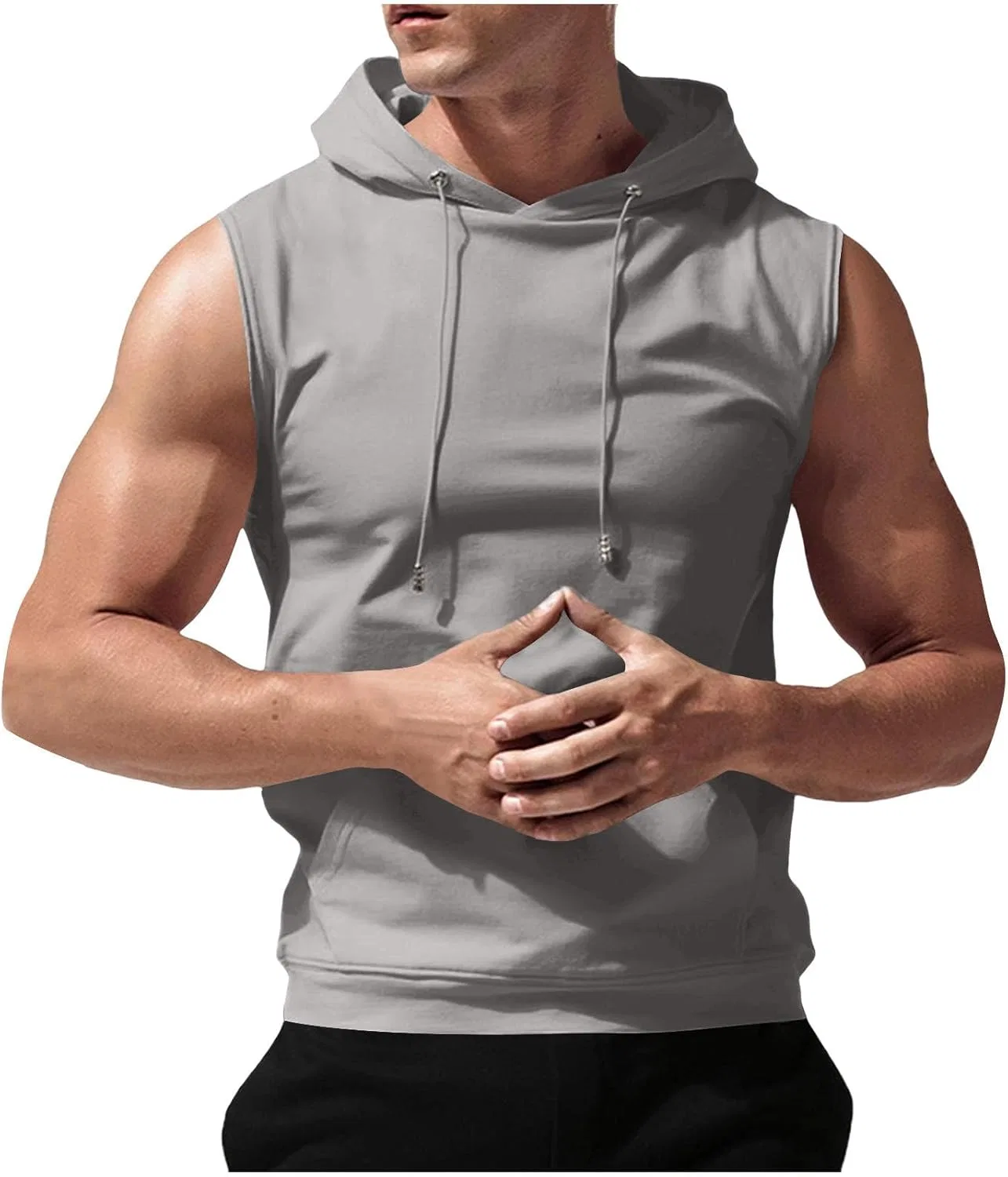 Мужская тренировочная майка с капюшоном, без рукавов, Generic, серый — фото 2