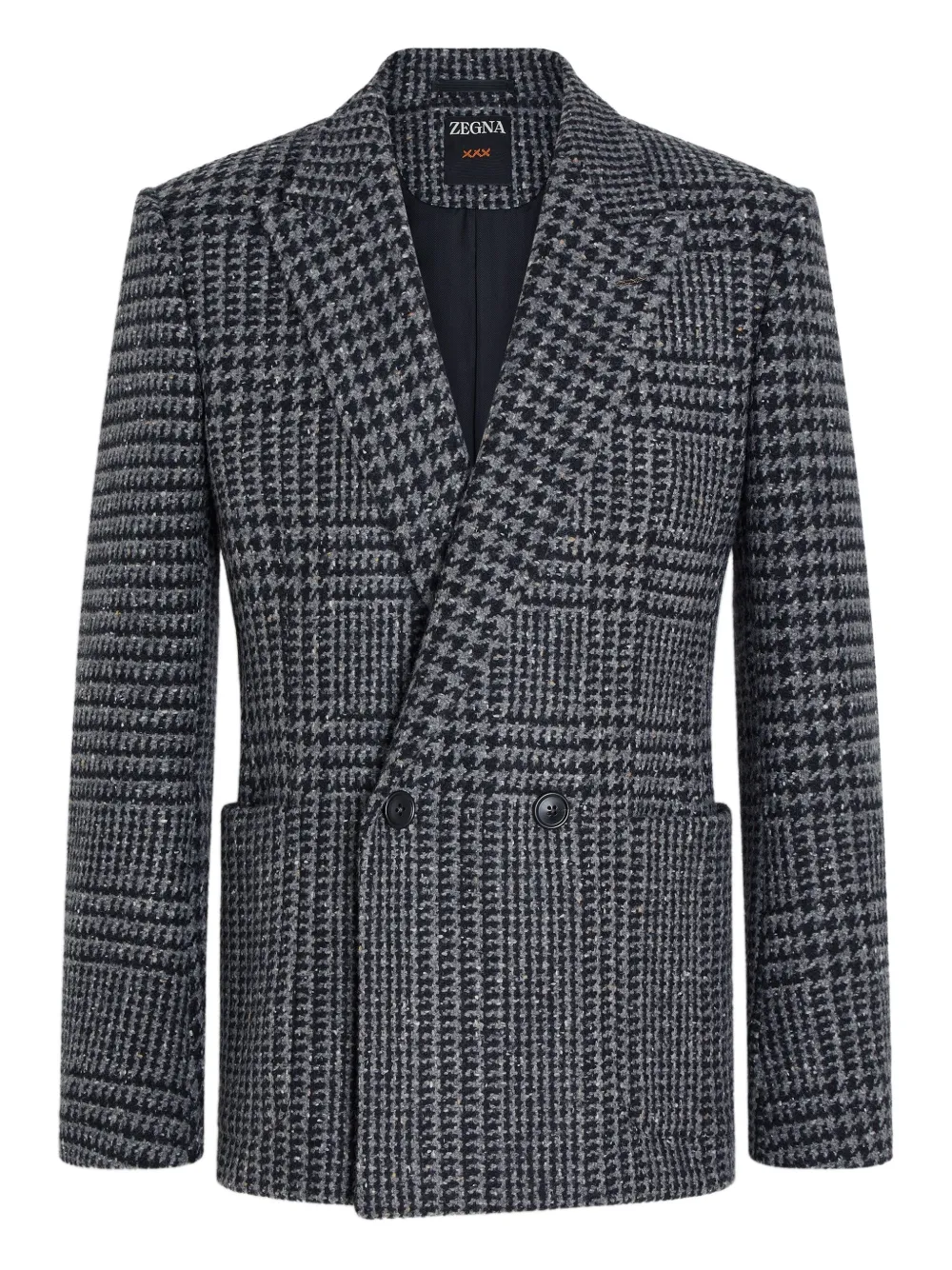 

Двубортный пиджак в ломаную клетку Zegna, черный