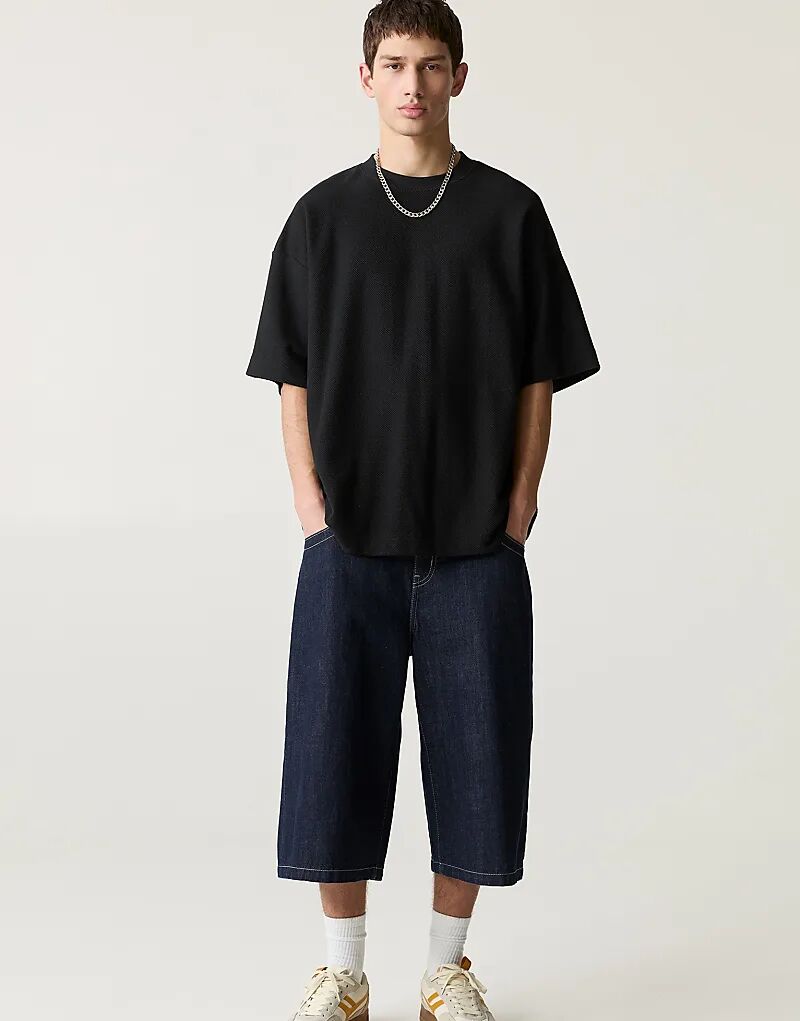 

Текстурированная толстовка с короткими рукавами Pull&Bear черного цвета