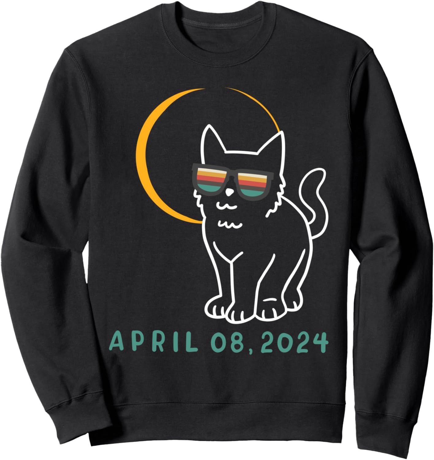 

Толстовка с изображением кота в очках в стиле ретро, солнечное затмение, астрономия, 8 апреля 2024 года Solar Eclipse 2024 Usa Gift Store, черный