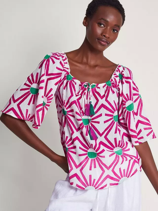 

Топ Monsoon Zamora Geometric Print Cotton, цвет pink/multi