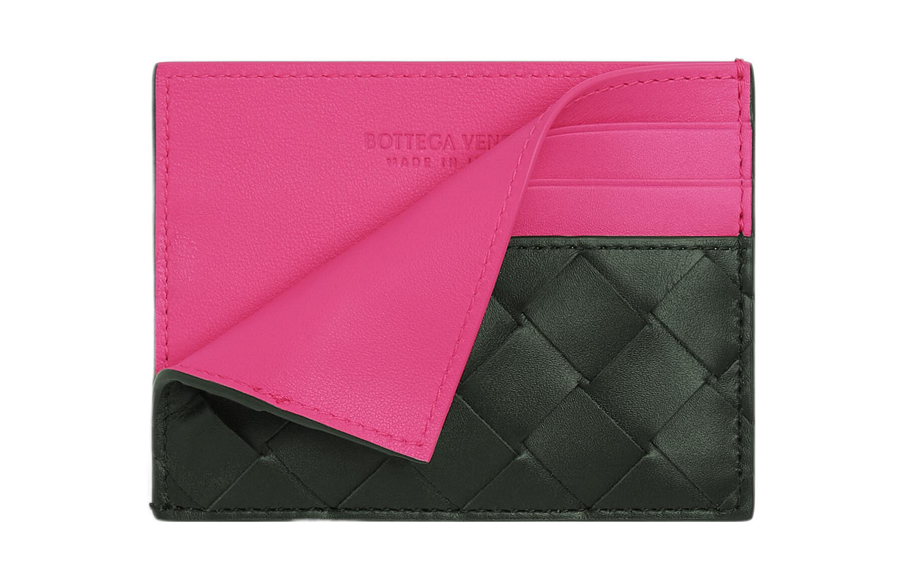 Кожаный кардхолдер мужской розовый/черный Bottega Veneta — фото 2