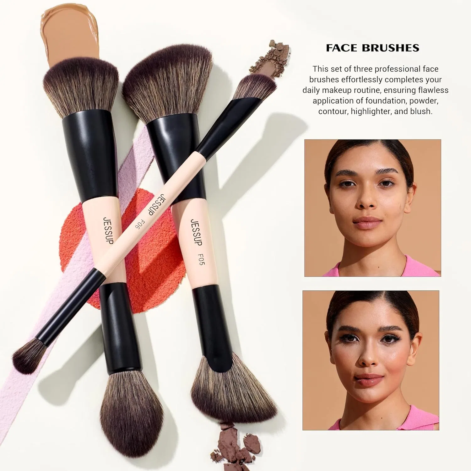 Набор двусторонних кистей для макияжа Jessup Brush Set, 14 в 7, Peach Dust T600 Jessup — фото 4