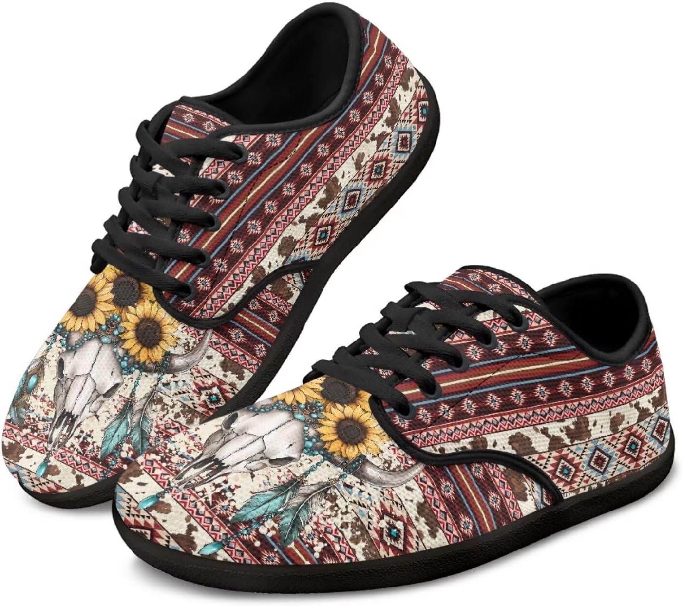 

Мужские и женские босоножки Jeiento с ацтекским узором с широким носком, кроссовки для бега с нулевым перепадом подошвы, Hunting Deer Sunflower Aztec