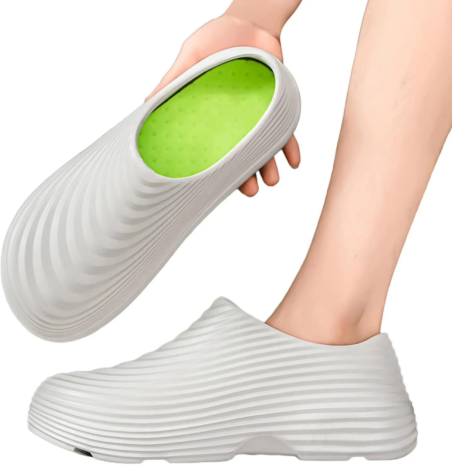 Мужская рабочая обувь Chef's Shoes водонепроницаемая и нежирная на подошве, без шнурков. Рабочие тапочки, повседневные мюли с нескользящей подошвой Bibokaoke, белый — фото 2