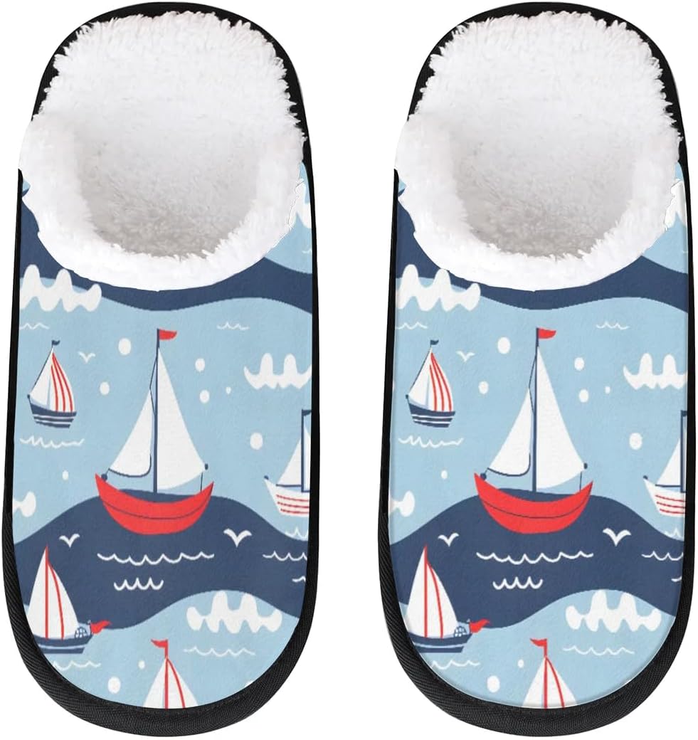 

Домашние тапочки для женщин и мужчин, уютные тапочки с противоскользящей подошвой, теплые плюшевые тапочки для дома, спальни и путешествий Gublec, Cute Boats