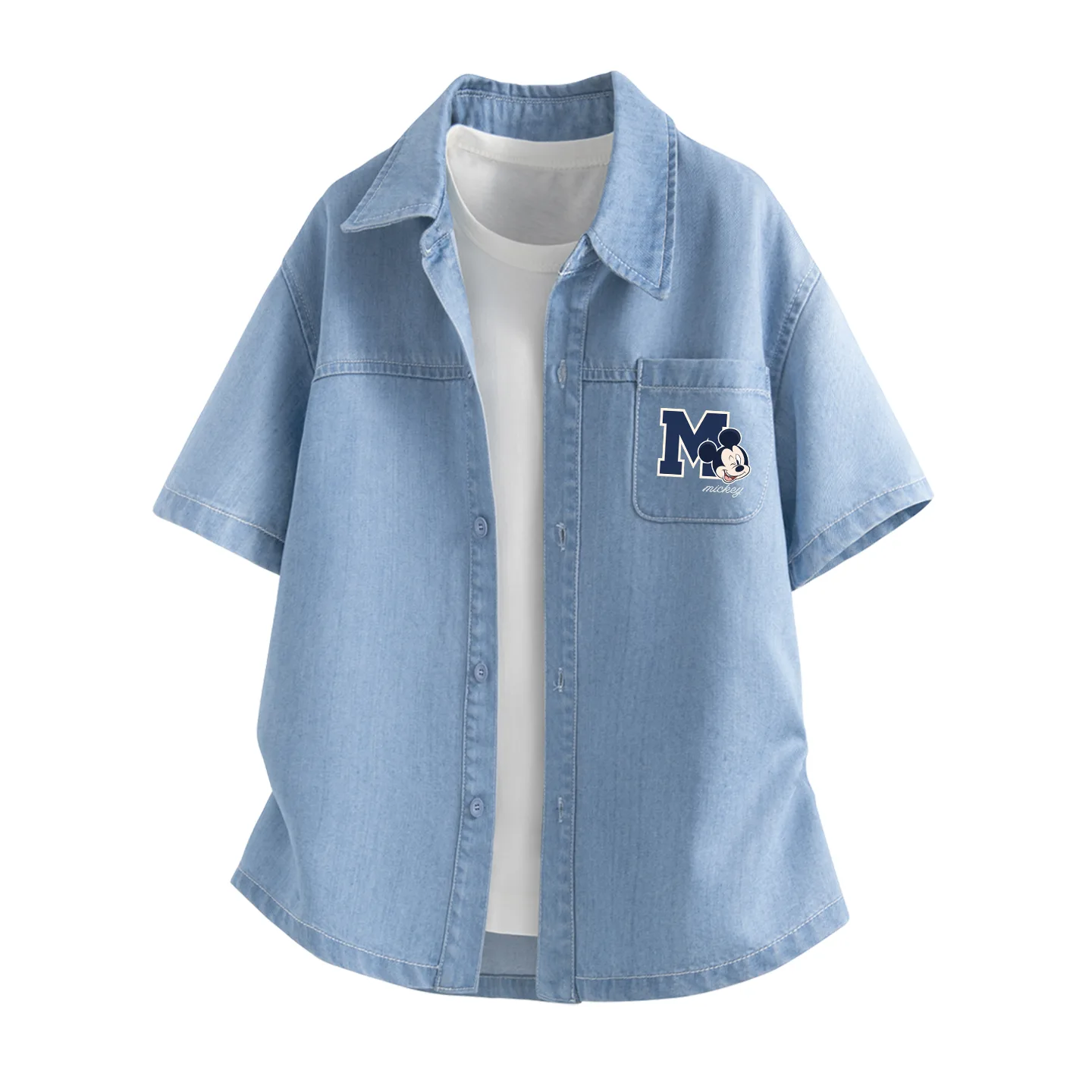 Детская джинсовая рубашка с круглым вырезом Disney, Dianbing Star K Denim Light Blue