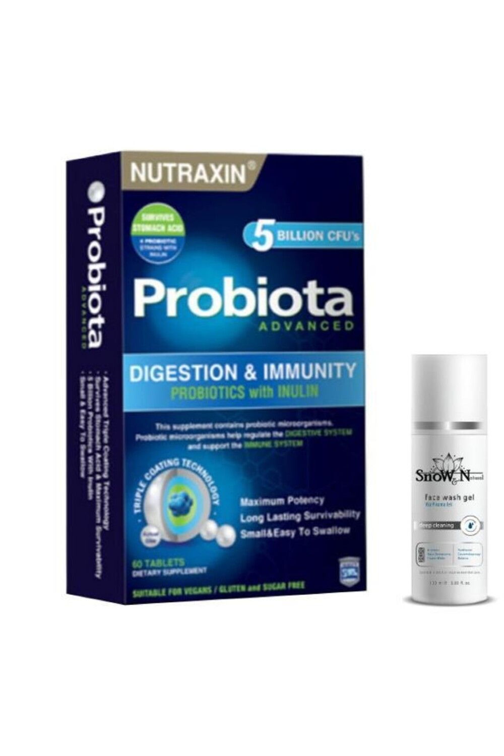 

Nutraxin Probiota Advanced, 60 таблеток, пробиотическая добавка + очищающий гель для лица, 100 мл, подарок